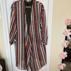 Sheer summer coverup. Can be worn many ways. Very versatile. Southwest print.